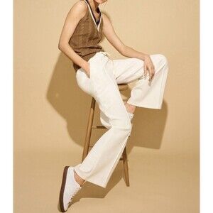 T By Talbots AirKnit Stretch Wide‎ Leg Pants Size Large Petite LP Ivory